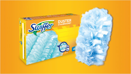 Die Staubmagnet-Tücher bestehen aus tausenden Mikrofasern. Dieses tiefe Gewebenetz fängt Staub und Haare vollständig auf und zieht die Partikel wie ein Magnet ins Innere.