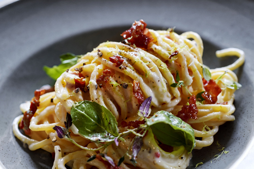 Pasta Carbonara mit Tulip Original Bacon Streifen