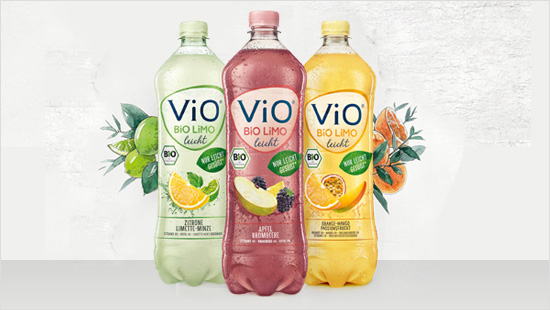 Mit den Sorten Zitrone-Limette-Minze, Apfel-Brombeere und Orange-Mango-Passionsfrucht erweitert ViO sein erfolgreiches ViO BiO LiMO Sortiment.