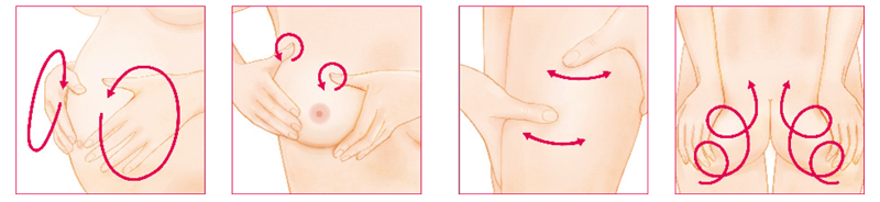 Massage von Bauch, Brust, Beinen und Po mit dem Weleda Schwangerschafts-Pflegeöl.