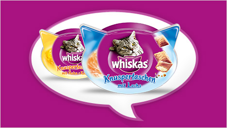 Whiskas Knuspertaschen in einem Satz.