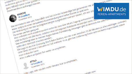 Bewertungen einer Unterkunft auf der Wimdu-Webseite.