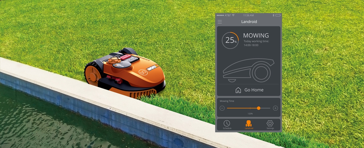  Über die zugehörige App ist der Landroid mobil programmier- und steuerbar. Den aktuellen Arbeitsstand und vieles mehr zeigt er detailliert an.