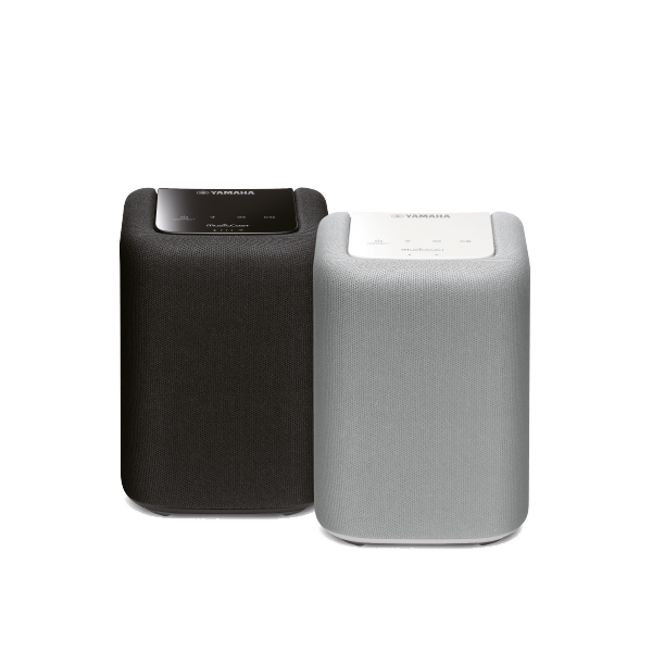 Yamaha MusicCast WX-010 Netzwerklautsprecher in schwarz und weiß.