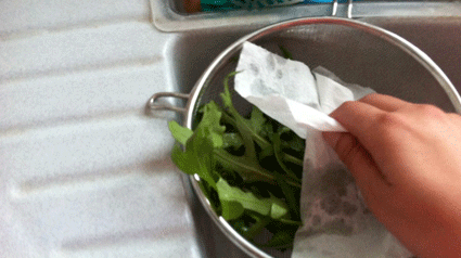 Salat trocken tupfen mit dem Easypull.