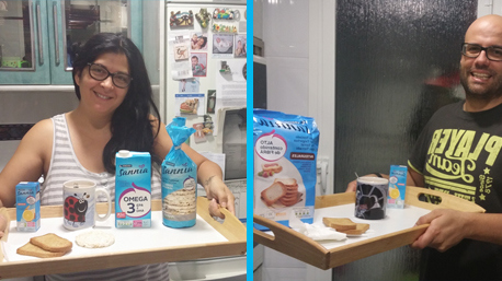 La trndiana laurucata y su marido preparados para desayunar Sannia.