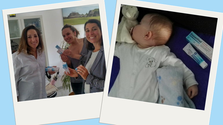 La trndiana isaactv compartiendo opiniones con otras madres y el pequeño de Sonigrille descansado junto a Bepanthol® Pomada Protectora Bebé.