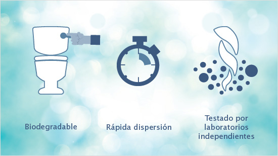 El papel higiénico húmedo de Colhogar es biodegradable, ya que está compuesto 100% por fibras de origen natural que se dispersan rápidamente por las canalizaciones.
