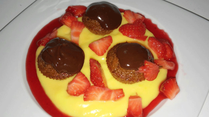 Minicupcakes, ganaché de chocolate y crema catalana
