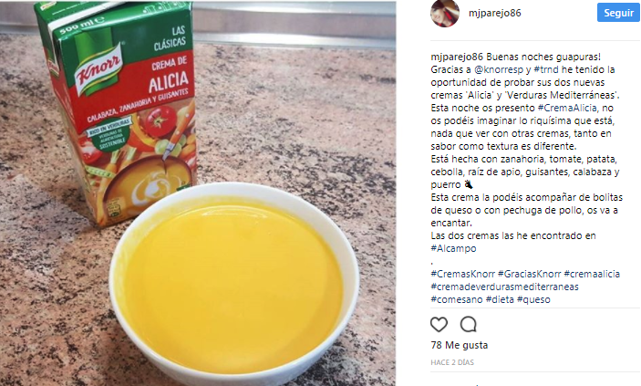 La trndiana Mjparejo comparte las Cremas Knorr en Instagram