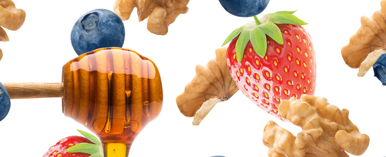 Frutas, cereales, frutos secos, miel…