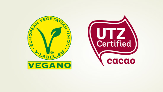 Con el aval de la European Vegetarian Union y el certificado UTZ Cacao Sostenible.