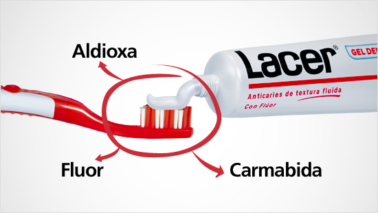 Gracias a su comoposición con Flúor, Aldioxa y Carmabida, el Gel dentífrico Lacer garantiza una limpieza completa…