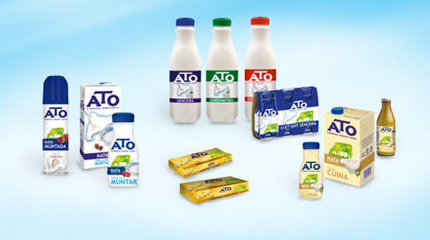 Además de la gama ATO Natura, ATO dispone de otros productos como Leche en Botella, Nata para Montar, Nata para Cocina y Mantequilla.
