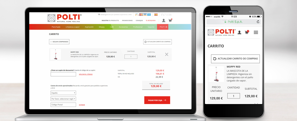 Accederemos a la web de Polti y en la sección de Moppy, haremos clic en el modelo  que queramos (blanco o rojo).