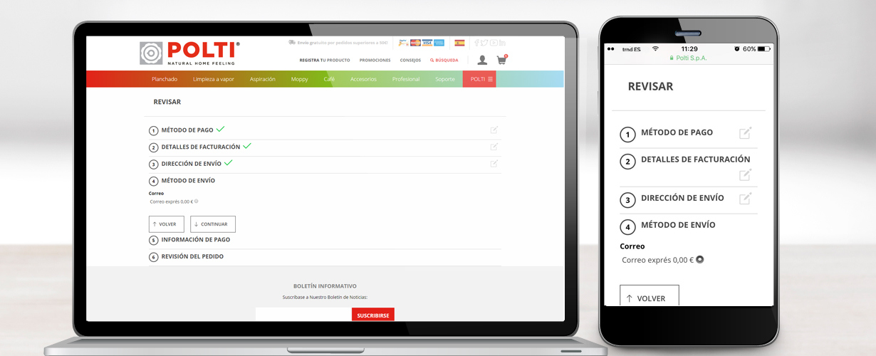 También añadiremos la dirección y el método de envío.