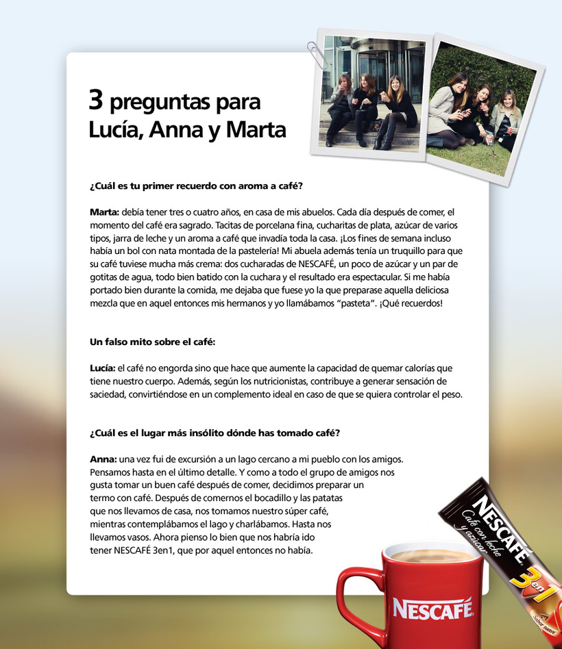 Lucía, Anna y Marta de Nescafé