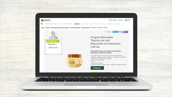 ... en redes sociales con los hashtags #OriginalRemedies y #ElPoderDeLoAuténtico, y en webs como Garnier y Maquillalia.