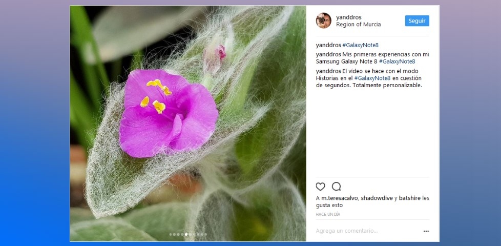 La experiencia de Yanddros con Samsung Galaxy Note8 en Instagram