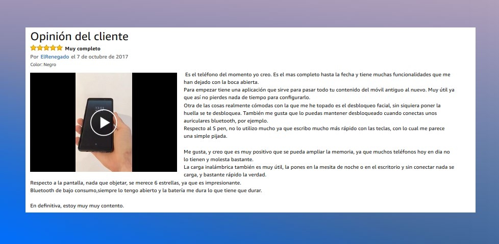 El trndiano ISuteu valora el nuevo Samsung Galaxy Note8 en Amazon.