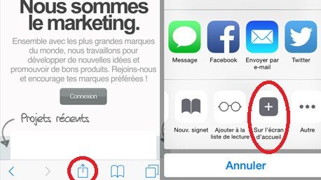 Sur Apple : ouvre ton navigateur et rends-toi sur le site de trnd.fr puis dans ton Menu et sélectionne "afficher sur l'écran d'accueil"