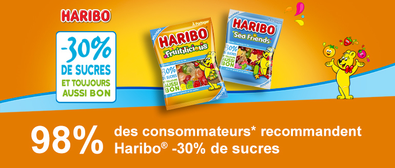 98% des consommateurs* recommandent Haribo -30 de sucres 