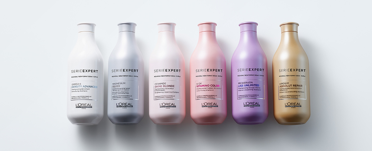 <center> Vitamino Color pour les cheveux colorés, Silver pour les cheveux gris ou blancs, Absolut Repair pour les cheveux abîmés et Inforcer pour les cheveux cassants : 4 gammes pour 4 besoins spécifiques. Serie Expert s'adapte à nos cheveux.