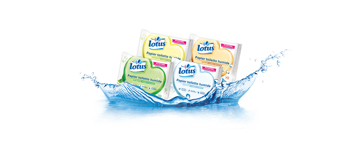 Sans oublier le reste de la gamme ! Le papier toilette humide Lotus se décline en 4 variétés pour répondre aux besoins de chacun : Aloe Vera, Sensitive, Camomille et Amande.  