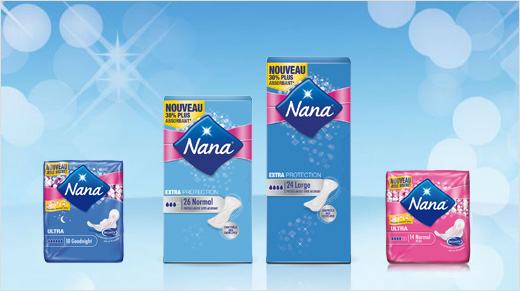 Bleu ou rose couleur du packaging des produits Nana