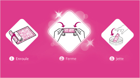  … le système Enroulez, Fermez, Jetez™ ! 3 gestes simples et intuitifs pour plus d’hygiène et de discrétion.