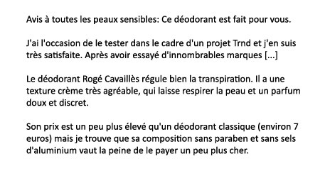 Avis de trnder sillina42 sur le déo soin dermato Rogé Cavaillès sur beauteaddict.com