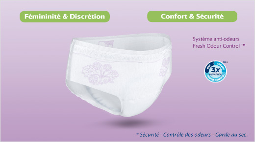 Grâce à ses barrières anti-fuites intégrées, TENA Lady Silhouette nous aide à nous sentir en sécurité face à nos fuites. Le système Fresh Odour Control™ nous garantit une sensation de fraîcheur longue durée. 
