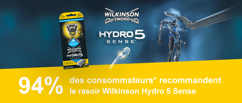 94% des consommateurs recommandent le rasoir Wilkinson Hydro 5 Sense