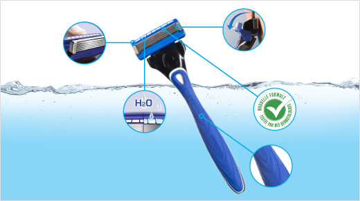 5 lames UltraGlide, un diffuseur d’agents hydratants,  une tête de rasage modulable et un manche ergonomique font du rasoir Hydro 5 un vrai concentré de technologie qui laisse la peau douce et hydratée.