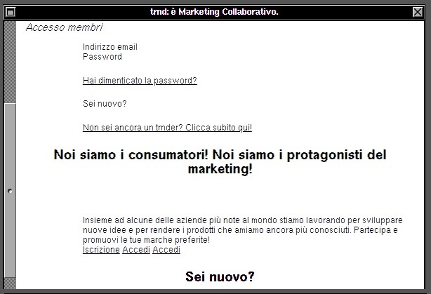 Il sito web trnd Italia in bianco e nero 30 anni fa.