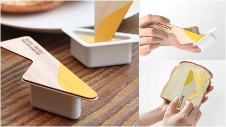 Vasetto di burro con coperchio che diventa un coltellino.