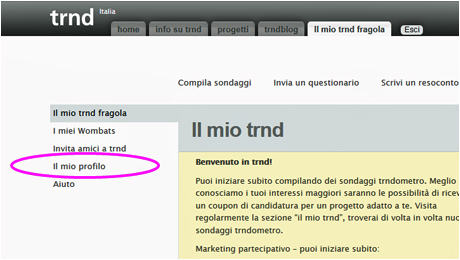Accedi alla tua area personale "il mio trnd" e clicca a sinistra su "il mio profilo"...