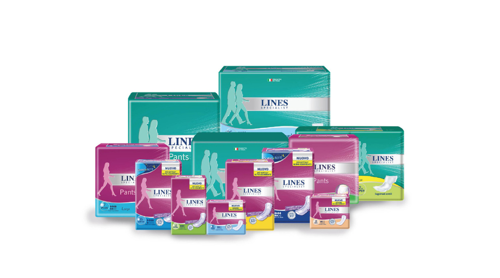 ...ha creato la nuova linea completa LINES Specialist, una risposta avanzata e specifica per donne e uomini che soffrono di incontinenza, da lieve a molto elevata.