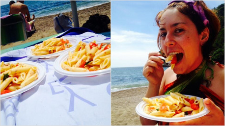 trnder valentuffa in spiaggia con gli amici e la pasta De Cecco:)