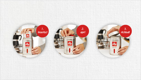 … da inserire direttamente nell'iconico barattolo illy, in tre semplici mosse. 