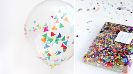 Versier ballonnen en pakpapier met confetti!