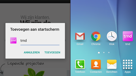 Voer een titel in en klik op 'Toevoegen'. Nu staat trnd op je startscherm. 