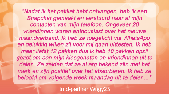 trnd-partner Wngy23 stuurt haar contacten een Snapchat...