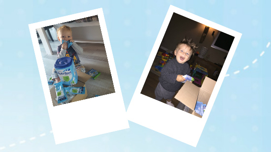 L: kijk mama, zo lekker vind ik het (trnd-partner Diny07). R: het zoontje van trnd-partner Madelijnkoster heeft zijn oog laten vallen op het Beertje Geheugenspel.