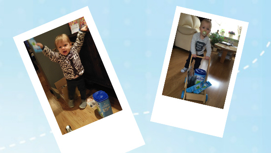 L: Jippie! Het dochtertje van trnd-partner simplyred heeft het pakket goedgekeurd. R: "Zo, ik heb mijn wagentje volgeladen", denkt het neefje van trnd-partner natalievisser1.