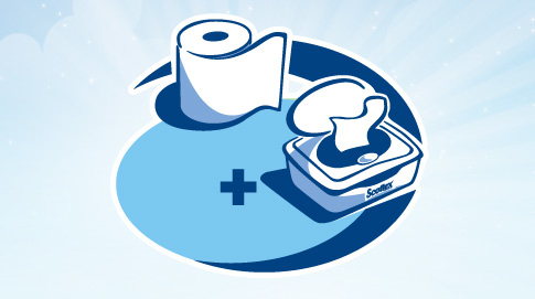 … na het gebruik van droog toiletpapier is er Scottex vochtig toiletpapier. Dit geeft proper en fris…