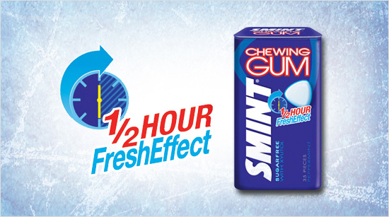 …en zorgt dankzij de vernieuwde receptuur voor het ½ hour fresh effect. Je komt niet gauw zonder kauwgum te zitten, want…