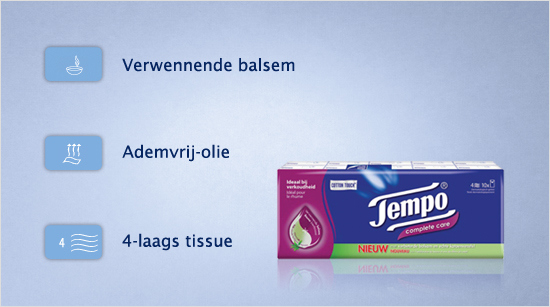 ...van Ademvrij-olie en verwennende balsem verlichten de zakdoekjes de ademhaling en kalmeren de geïrriteerde huid rondom de neus.