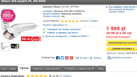 <b>Krok 1:</b> Wejdź na <a href="http://www.euro.com.pl/depilatory/braun-silk-expert-ipl-bd-5009.bhtml"><b><u>stronę urządzenia Braun Silk-expert IPL 5009 w euro.com.pl</u></b></a>.