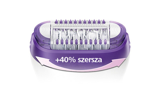 Głowica nowego depilatora jest o 40% szersza niż w poprzednich modelach Silk-épil, co sprawia, że depilacja staje się nieporównywalnie szybka i efektywna.